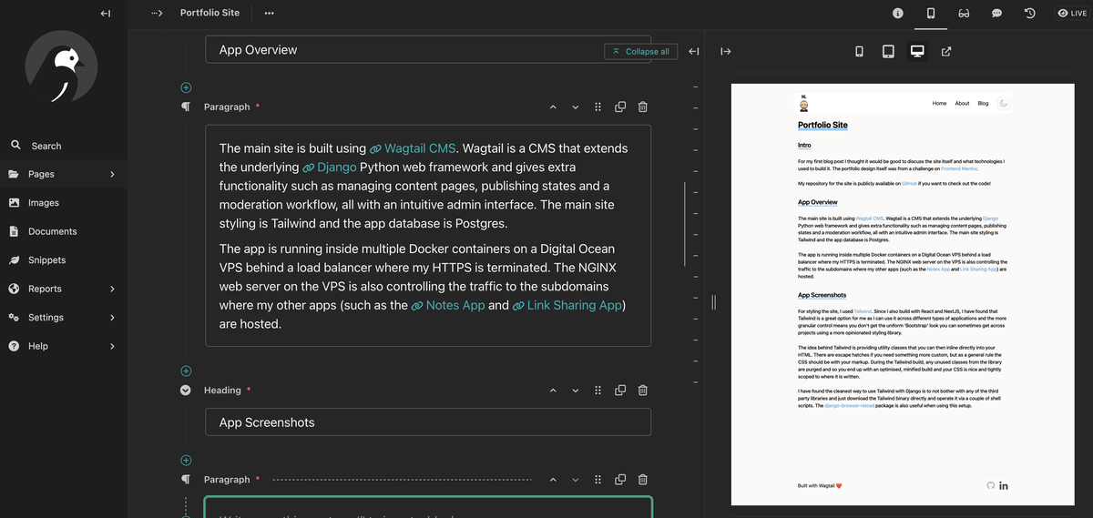 Wagtail live preview view